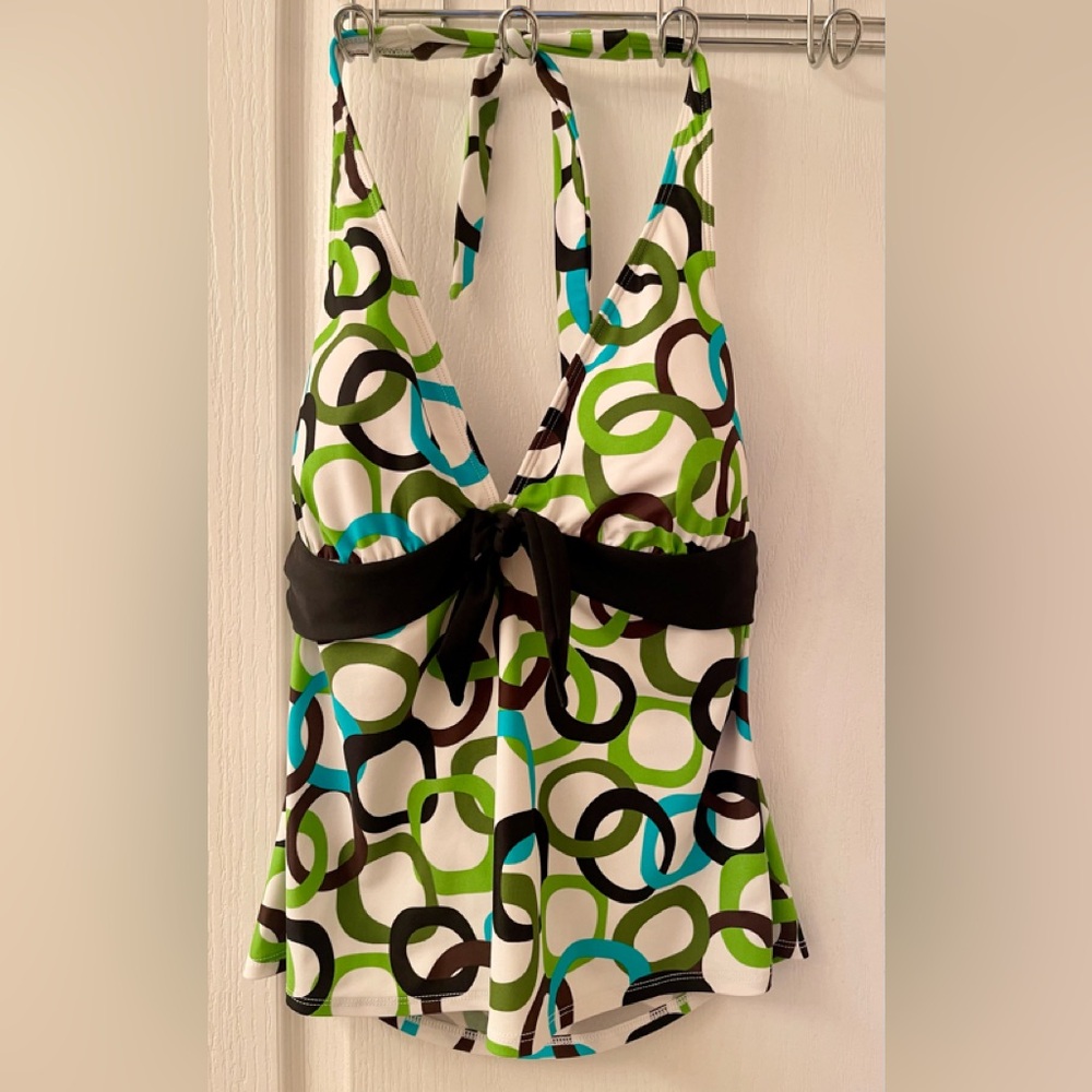a.n.a Green and White Patterned Swim Suit Top